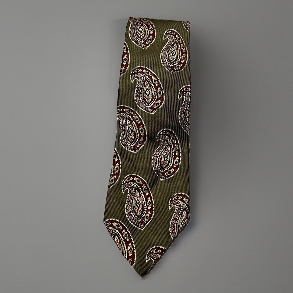 Polo Ralph Lauren Mens Olive Green Paisley Modern Classic Silk Neck Tie One Size